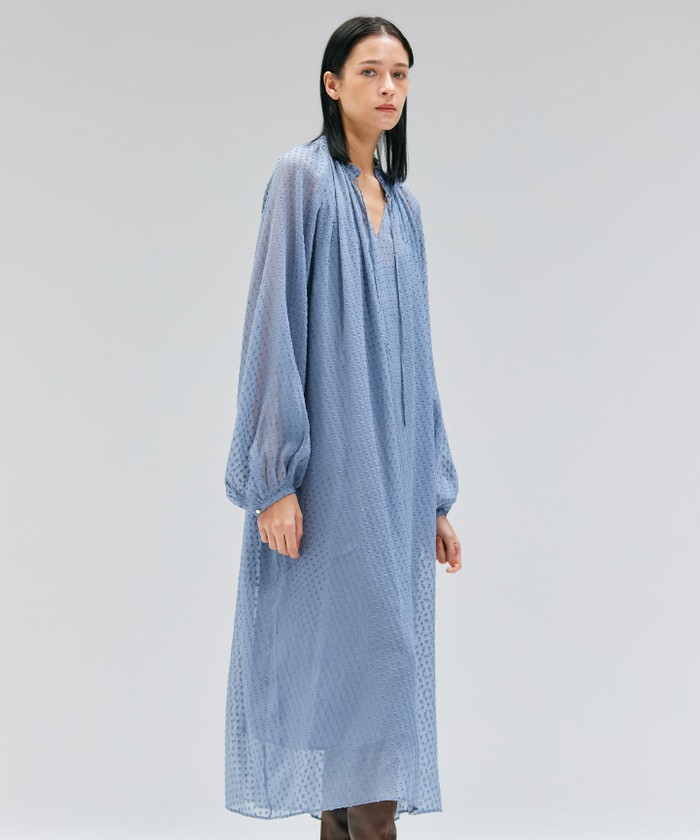 BEIGE CALLERRY / シルク混ドットギャザーワンピース DULLBLUE 4 BEIGE CALLERRY / シルク混ドットギャザーワンピース DULLBLUE 4