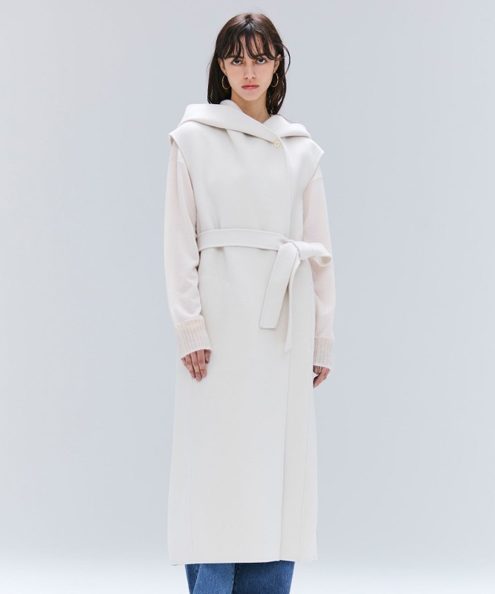 BEIGE LEMOORE / ウールリバーフード付きロングジレ BONE 4 BEIGE LEMOORE / ウールリバーフード付きロングジレ BONE 4