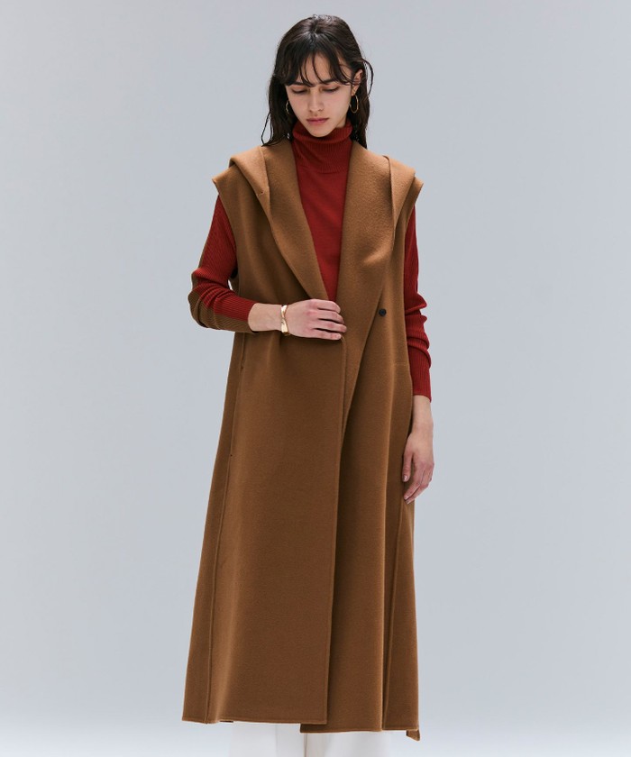 BEIGE LEMOORE / ウールリバーフード付きロングジレ CARAMEL 4 BEIGE LEMOORE / ウールリバーフード付きロングジレ CARAMEL 4