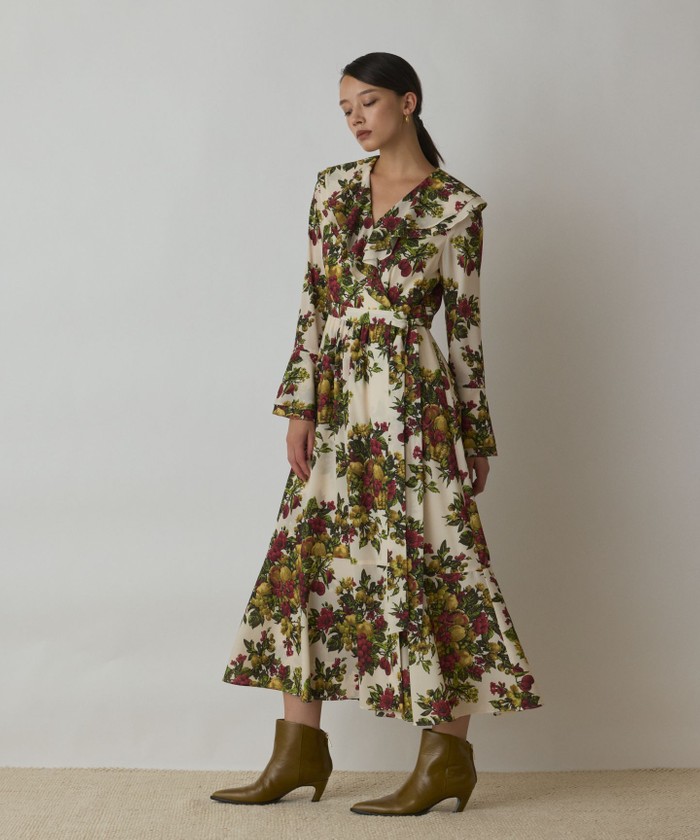 GRACECONTINENTAL ボタニカルベリープリントワンピース ベージュ 36