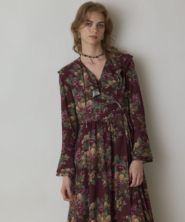 GRACECONTINENTAL ボタニカルベリープリントワンピース ボルドー 38