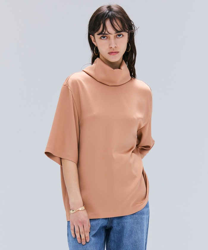 BEIGE 【洗える】LLOYD / ハンマーサテンロールカラー半袖ブラウス CORAL 4 BEIGE 【洗える】LLOYD / ハンマーサテンロールカラー半袖ブラウス CORAL 4
