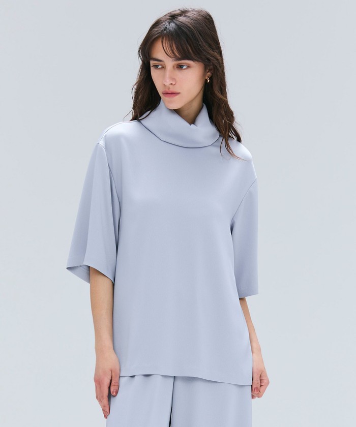 BEIGE 【洗える】LLOYD / ハンマーサテンロールカラー半袖ブラウス DULLBLUE 2 BEIGE 【洗える】LLOYD / ハンマーサテンロールカラー半袖ブラウス DULLBLUE 2