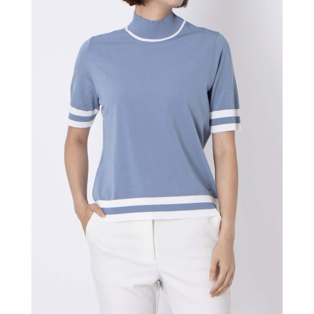 LANVINSPORT ニット5分袖ハイネックシャツ ブルー 40 LANVINSPORT ニット5分袖ハイネックシャツ ブルー 40