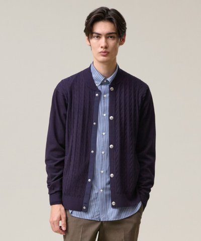 【ストレッチ / イージーケア】【FLEX YARN】ケーブルニット ブルゾンラ