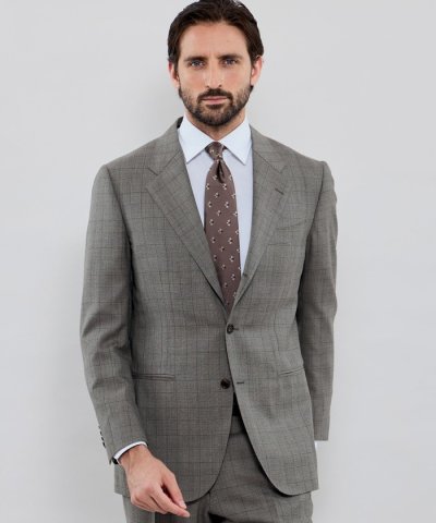 ウールシルク グレンチェックスーツ