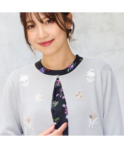 【人気デザイン】フラワースパンコール刺繍カーディガン