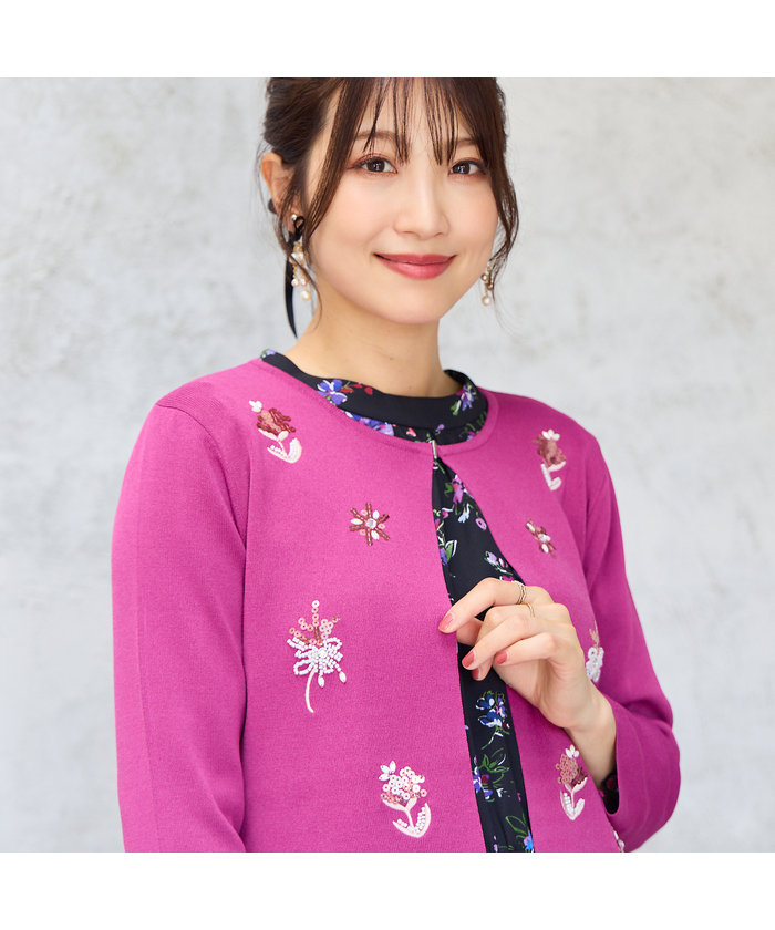 新品タグ付　ADAWAS スパンコール刺繍　カーディガン 人気デザイン】フラワースパンコール刺繍カーディガン(508555554