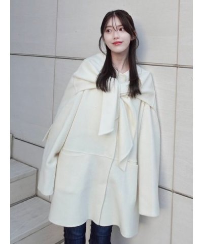 マフラー付ノーカラーリバーミドルコート