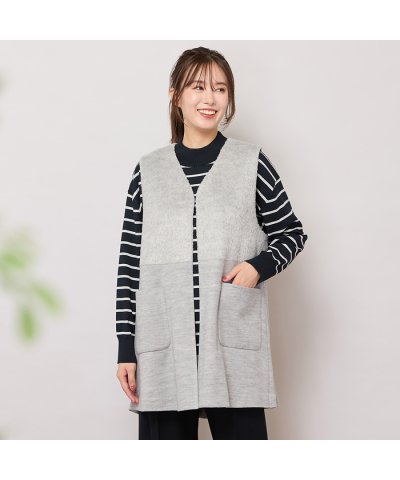 Vネック・シャギー切り替えニットソージレ