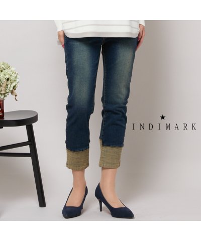 【手洗いOK・INDIMARKコラボ】デニムストレート・裾切り替えパンツ