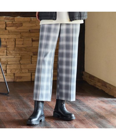 【手洗いOK】真空プリーツ・ワイドストレートパンツ（チェック）