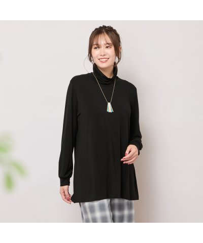 【手洗いOK・吸湿発熱】ハイネックカットソー（ブラック）