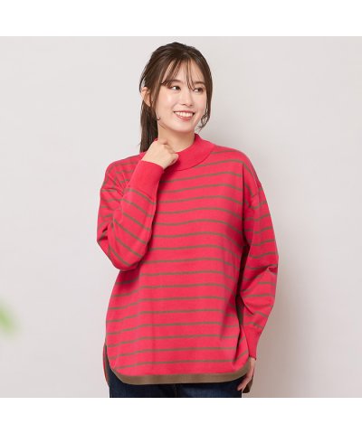 ハイネックボーダー柄ニットトップ