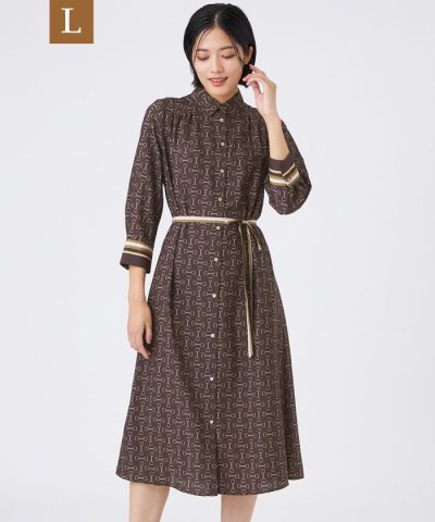 【L】【ウォッシャブル】ビットプリントデシンワンピース