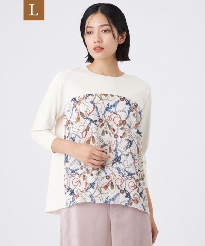 【L】【ウォッシャブル】タッセルプリントセーター