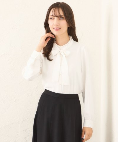 バックサテンジョーゼット ネックフリルブラウス