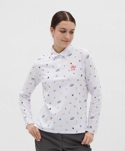 マンシングウェア Munsingwear 裏微起毛 飛びアイコン柄プリント長袖ポ