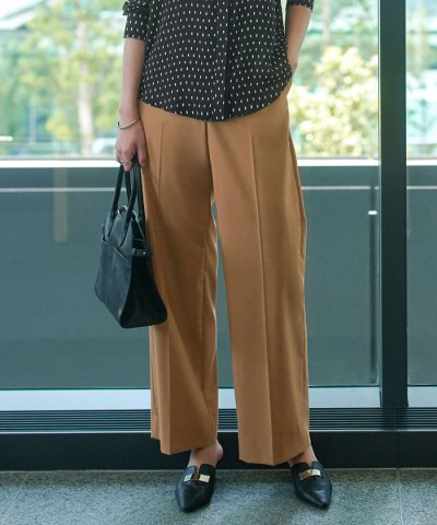 【洗える】T/Wブロード ワイドストレートパンツ