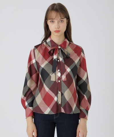 【店舗限定】クレストブリッジチェックサテンプリントブラウス