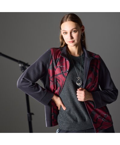 【M～4L】オーナメントプリントジップアップジャケット