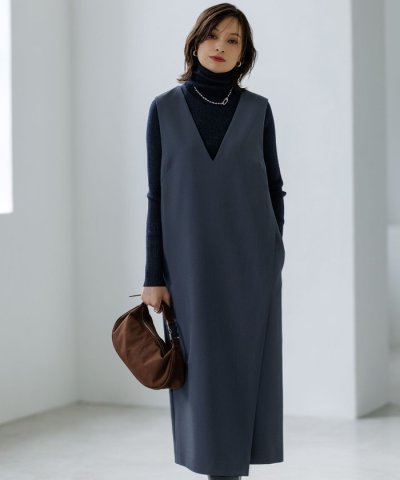 【洗える】 ウールライクストレッチ ジャンパースカート