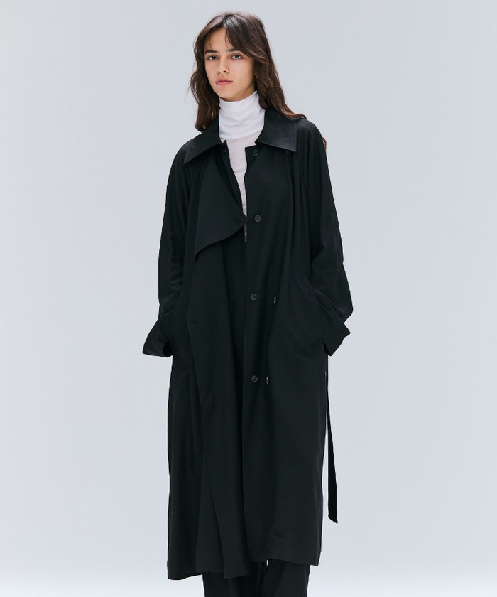 BEIGE COBURN / シルク混ロングステンカラーコート BLACK 2 BEIGE COBURN / シルク混ロングステンカラーコート BLACK 2