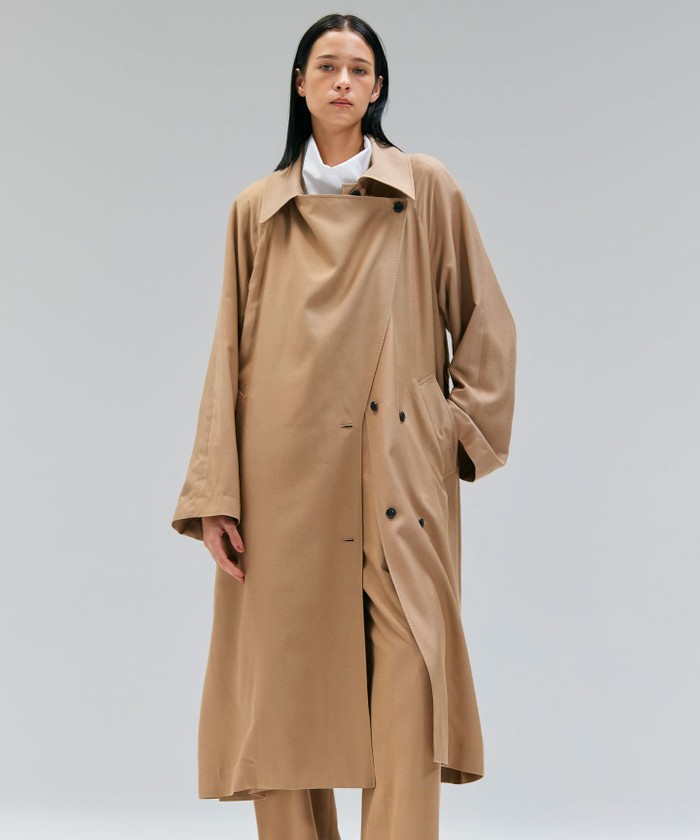 BEIGE COBURN / シルク混ロングステンカラーコート CAMEL 4 BEIGE COBURN / シルク混ロングステンカラーコート CAMEL 4