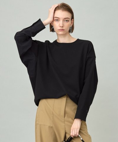 【洗える】ジョーゼットジャージー 異素材コンビプルオーバー