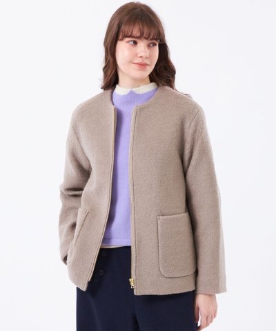 【WEB&一部店舗限定】ウールパイルノーカラーショートコート