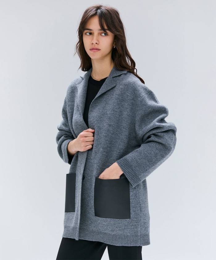 BEIGE CHICORA / レザーポケット付きウールニットジャケット MD. GRAY 4 BEIGE CHICORA / レザーポケット付きウールニットジャケット MD. GRAY 4