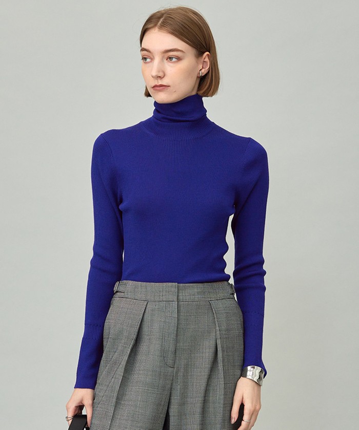 洗える】エクストラファインメリノリブ タートルネックプル