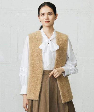 【洗える】ニットファー ジレ