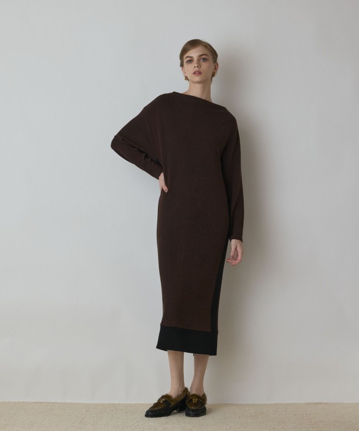 GRACECONTINENTAL バイカラーカットワンピース ブラウン 36