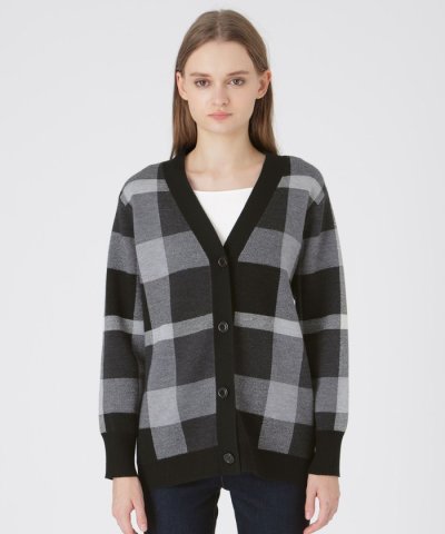 クレストブリッジチェックウーリージャカードカーディガン