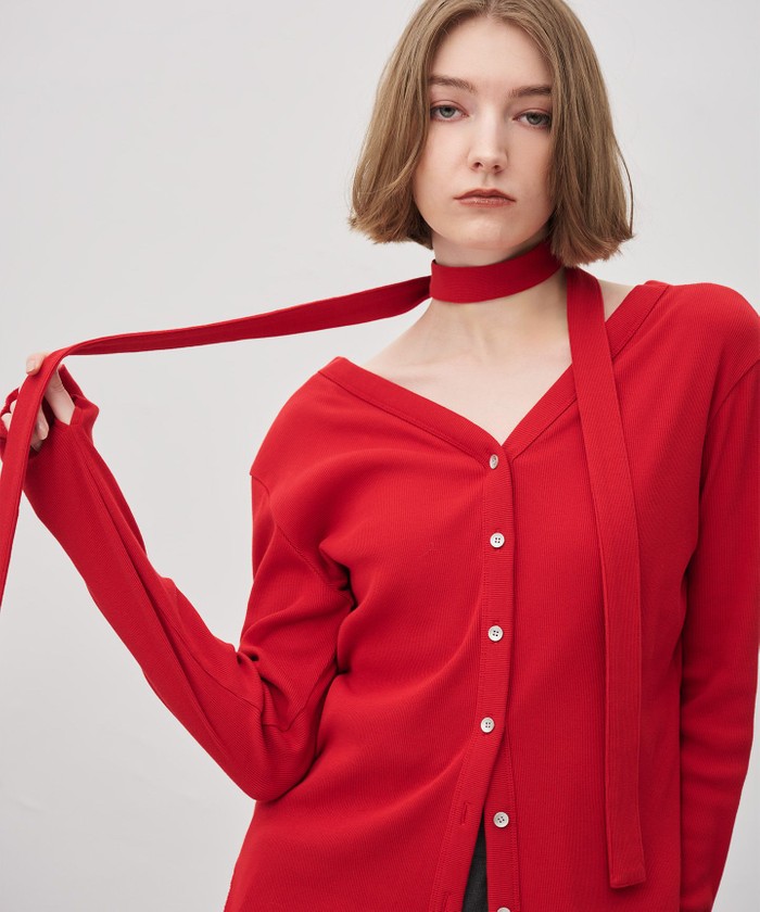 UNCRAVE 【洗濯機洗い可】ヴィンテージリブ 2WAYトップス レッド F UNCRAVE 【洗濯機洗い可】ヴィンテージリブ 2WAYトップス レッド F