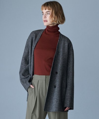 WoolRever ノーカラーショートコート