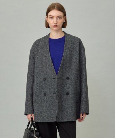 WoolRever ノーカラーショートコート