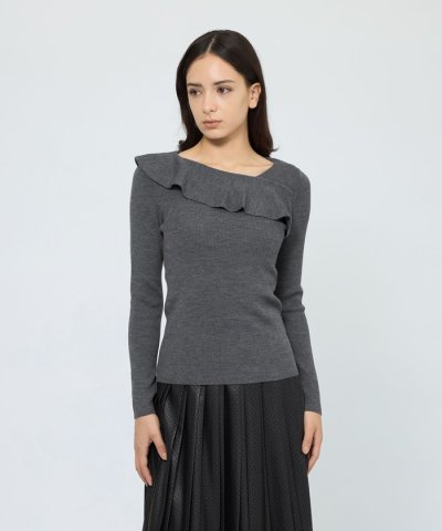 【WEB＆一部店舗限定】 ウォッシャブルウール ラッフルリブニット