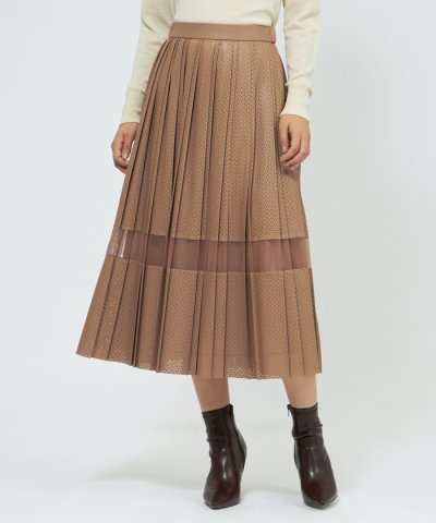 パンチングシンセティックレザー プリーツスカート