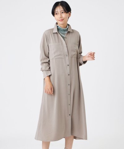 【マシンウォッシャブル】【放電テープ付き】フィブリルライクサテンシャツワンピース