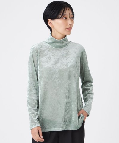 【マシンウォッシャブル】メッシュベロアハイネックプルオーバー