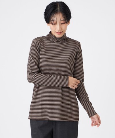 【ウォッシャブル】ハーフミラノリブボーダーハイネックプルオーバー