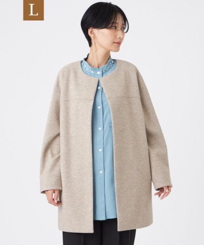 【L】【カタログ掲載】【ウォッシャブル】ウールライクジャージ―ノーカラーコーディ