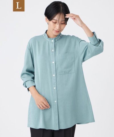 【L】【カタログ掲載】フィブリルライクサテンビジューシャツ