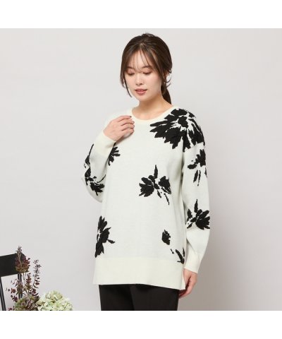 ピサーノ PISANO 【手洗いOK】フラワーモチーフジャカードニット