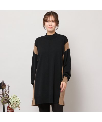 ピサーノ PISANO バイカラー配色・チュニック丈ハイネックニット