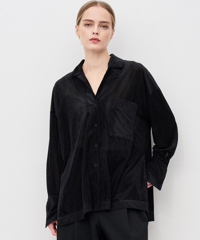 UNCRAVE 【洗濯機洗い可】シアーベロアリブ シャツ ブラック F UNCRAVE 【洗濯機洗い可】シアーベロアリブ シャツ ブラック F