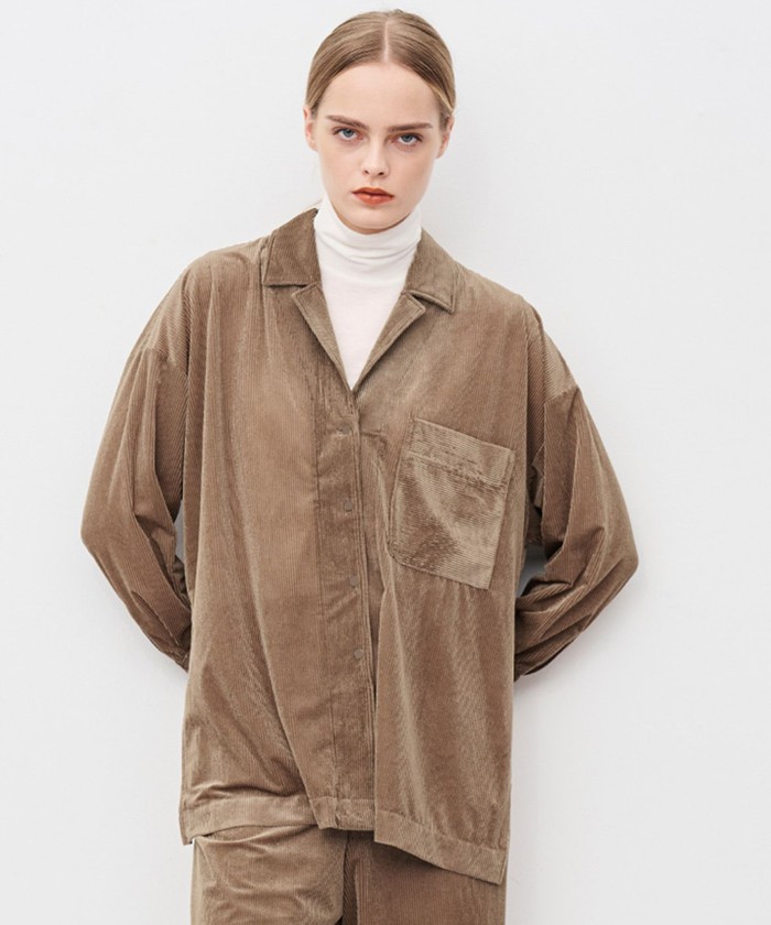 UNCRAVE 【洗濯機洗い可】シアーベロアリブ シャツ ブラウン F UNCRAVE 【洗濯機洗い可】シアーベロアリブ シャツ ブラウン F