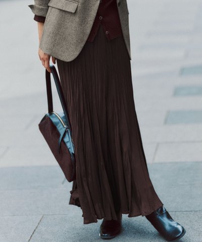 【洗える】クラッシュ プリーツ ジョーゼット スカート